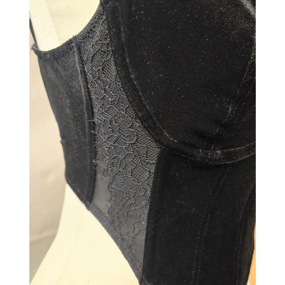 Black Lace Bustier Structured Longline Bra Top with Hook and Eye Closure XS - Picture 5 of 9